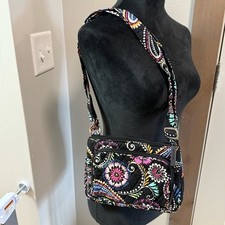 Vera Bradley Bandana Swirl Crossbody Quilted Fabric Purse Bag Black Colorful