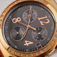 Swatch Irony Dreamnight 40mm Gold Chronograph Crystal Bezel Swiss Made