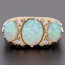 9ct Yellow Gold Created Opal Cluster Ring Size P 1/2 Hallmarked