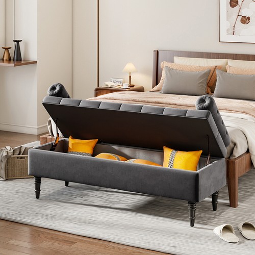 Grey velvet bench stool - grey,