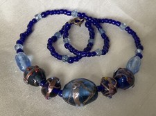 Vintage Beaded Necklace, Blue