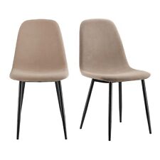 Dining Chairs Set of 2, Greige Pair of Kitchen Chairs with Black Legs, VonHaus