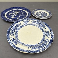 A Job Lot of 3 Blue & White Vintage Plates all different patterns.    (B65)