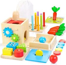 8 in 1 Wooden Sorting and Stacking Toy Set Montessori Wooden Activity Cube 12m+