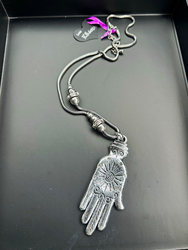 Silver tone hand pendant - tone, snake