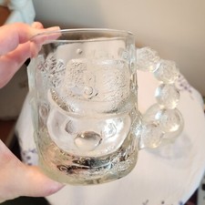 2 Luminarc USA Heavy Clear 3D Glass Snowman Mugs Cups Christmas Snowflake Broom