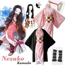 Anime Demon Slayer Kimetsu no Yaiba Kamado Nezuko Cosplay Wigs Costume Full Set