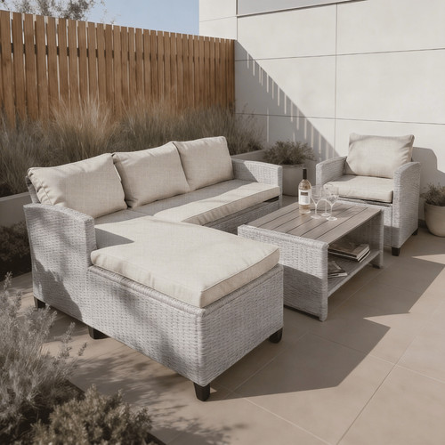 Grey piece rattan garden - grey,