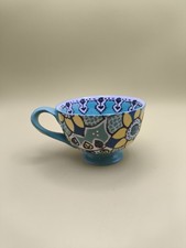Anthropologie Elka Ayaka Green Ceramic Footed Large Coffee Latte Mug Boho Floral