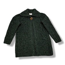 Carraig Donn Irish Fishermans Cardigan Sweater 1 Button Cable Knit Green Medium