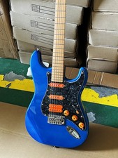 Metallic Blue Electric Guitar 6 String Roasted Maple Neck orange Pickups & Knobs