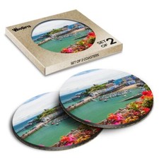 Round MDF Coaster Beautiful Tenby Harbour Wales #50220