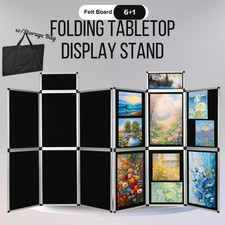 7 Panel Folding Tabletop Display Stand Portable Felt Poster Board w/Storage Bag