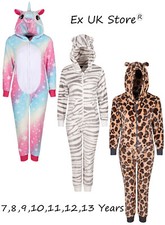 GIRLS ONEZEE ALL IN ONE ANIMAL NOVELTY FLEECE COSTUME LEOPARD UNICORN TIGER NEW