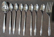 VTG MCM ONEIDA S/S DESERT SAND 9PCS ICED TEA SPOONS/MEAT FORK/PIERCED SPOON RARE
