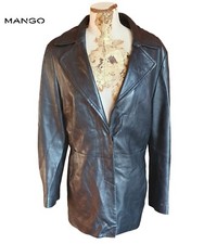 MANGO MNG 100% Real Lamb Leather Womens Jacket UK Size L Soft Genuine Leather