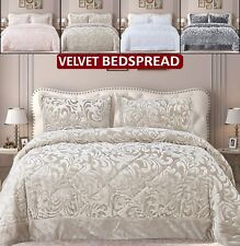 3 PCS Velvet Quilted Bedspread Throw & Pillow Shams Double King Size Bedding Set