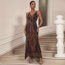 Womens 1920s Sequins Christmas Backless Evening Party Great Gatsby Flapper Dress