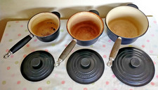 VINTAGE 3 LE CREUSET SAUCEPANS PAN HEAVY CAST IRON ENAMEL BLACK  LIDS 16 18 20