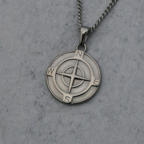 Silver compass pendant chain - pendant,