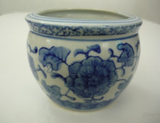 Vintage Blue & White Pottery Chinese Chinoiserie Ceramic Plant Pot Planter 3"