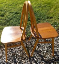 Pair Ercol Windsor Hoop Bow Back 2056 Chairs Vintage 1960 Golden Dawn /Seat pads