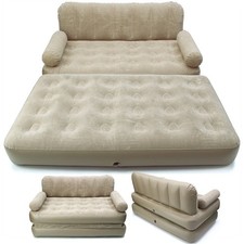 Inflatable Sofa Bed 2-in-1 Flocked Air Mattress Chair Guest Camping Lounge Home