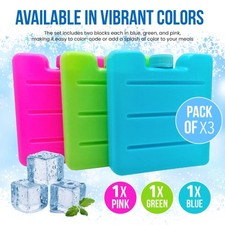 Freezer Blocks x3 Cool Cooler Bag Ice Packs For Lunch Box Picnic Travel Reusable