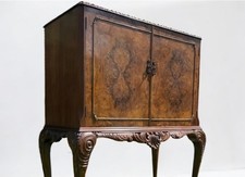Antique Burr Walnut Cocktail Drinks Cabinet On Queen Anne Legs 1920s promo 