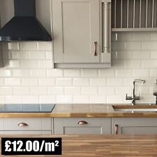 Victorian Subway Bevel Edge Brick Gloss Ceramic Wall Tiles - Cream Ivory SS