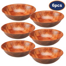 6Pcs 25cm Round Woven Fruit Snack Dessert Salad Weave Wooden Serving Bowl Table