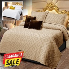 3 Piece Embossed Quilted Bedspread Throw Single Double King Size Bedding Set