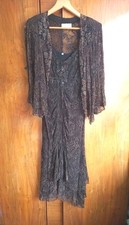 Ann Balon Long Lace Occasion Evening Dress Bolero jacket Black Brown large VGC