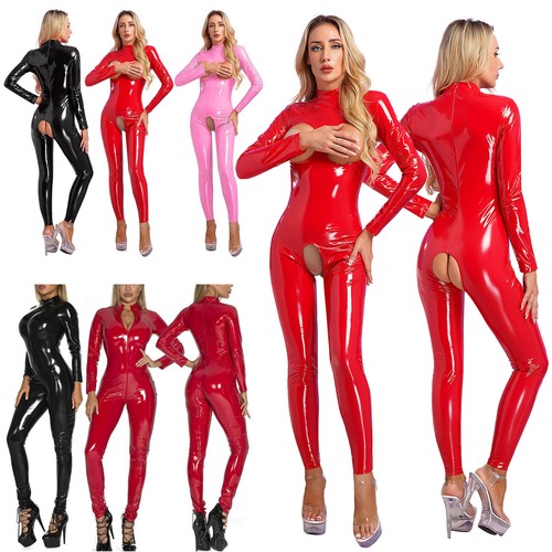 Women wet look bodysuit - women's,
