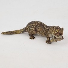 Antique Austrian Cold Painted Bronze Figure Of An Otter With Fish In His Mouth