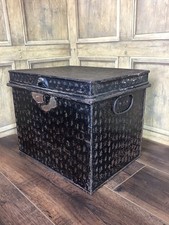 ANTIQUE METAL DEED BOX / CHEST