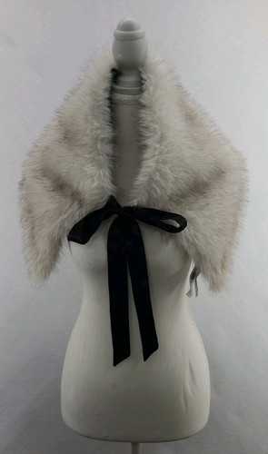 White black faux fur stole - black,