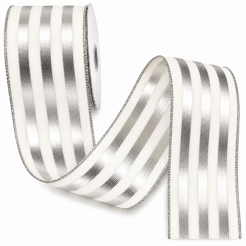 Metallic striped wired ribbon - metallic,