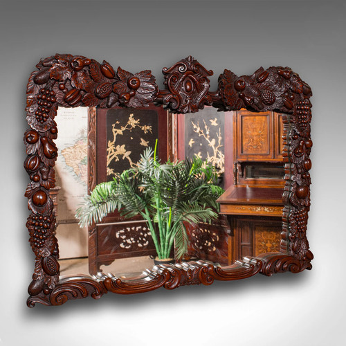 Antique overmantle mirror - overmantle,