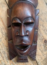 Sculptural African 14” Tribal Expressional Mask Deeply Carved Rich Conker Colour
