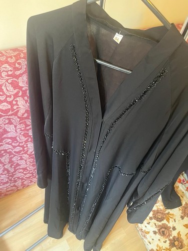 Black open abaya dubai style - black,
