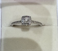 H Samuel  9ct White Gold Cushion Shape Halo 0.25ct Diamond Engagement Ring