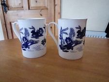 Royal Tudor Dunlevy Willow Pattern Bone China Coffee Mugs Set of 2