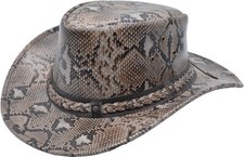 Jacaru Australia Swagman Leather Cowboy Leather Hat Snake Pattern Vintage