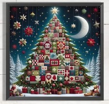 PATCHWORK CHRISTMAS TREE CROSS STITCH KIT 11 COUNT PRINTED AIDA SIZE 36 x 36CM