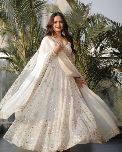 Sparkle white gown - white, anarkali