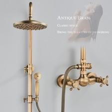 Antique Brass Bathroom Exposed Shower Mixer Taps Twin head Rain Shower Head Set