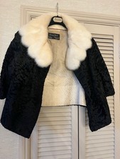Vintage Mintz & Brill Black Persian Curly Lamb Jacket White Mink Scalloped Trim