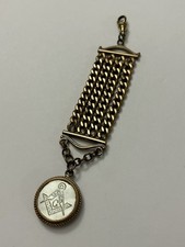 Antique Gold-Toned Masonic Watch FOB Freemason Multi Chain See Photos!