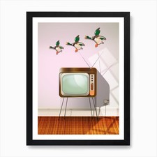 Tv and flying ducks. Art Print